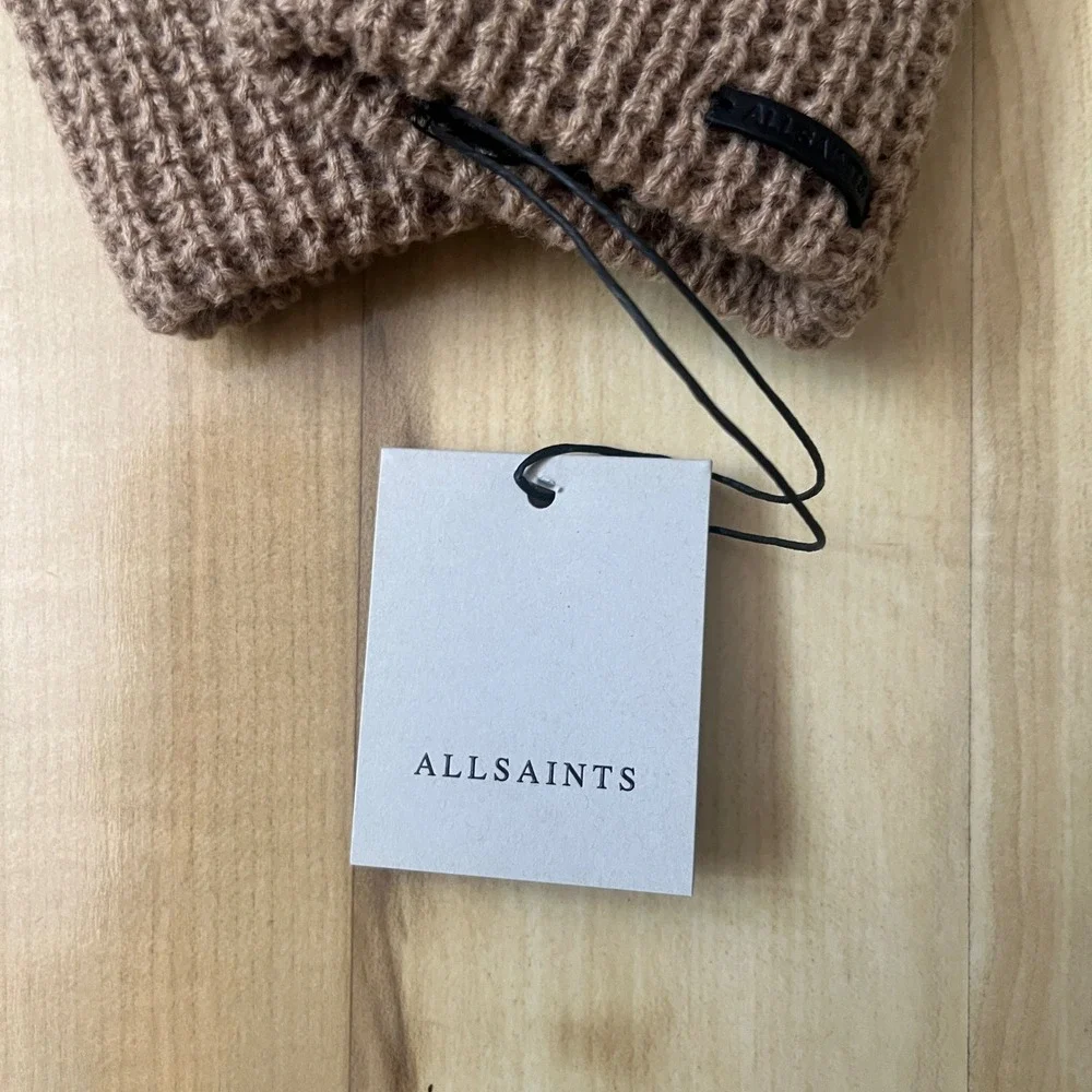 AllSaints Gloves Women's New NWT Tan Waffle Knit Cozy Neutral Scandi Classic